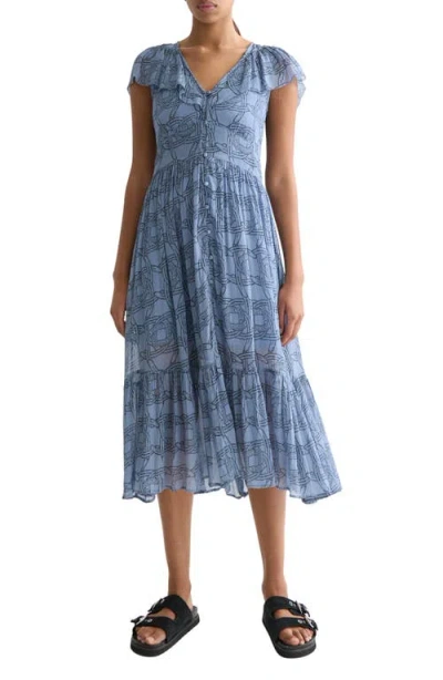 Scotch & Soda Print Chiffon Midi Dress In Blue