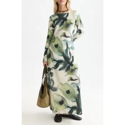 Scotch & Soda Print Long Sleeve Ankle Length Dress In Green