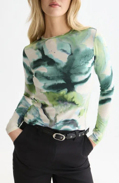 Scotch & Soda Print Long Sleeve T-shirt In Green