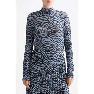 Scotch & Soda Print Mock Neck Top In Blue