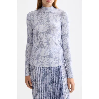 Scotch & Soda Print Mock Neck Top In White