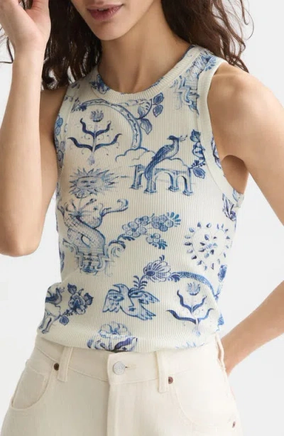 Scotch & Soda Print Racerback Rib Tank In Multi