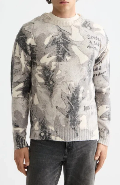 Scotch & Soda Print Relaxed Wool & Cotton Sweater In Gray