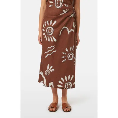 Scotch & Soda Print Stretch Linen Blend Midi Wrap Skirt In Brown
