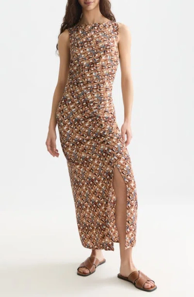 Scotch & Soda Print Texture Sleeveless Maxi Dress In Brown