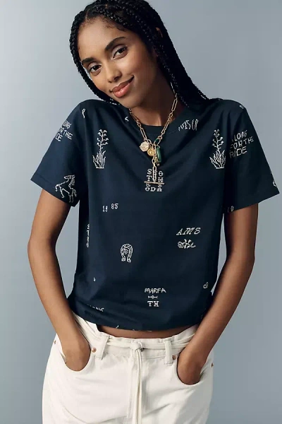 Scotch & Soda Printed Cotton Tee In Blue