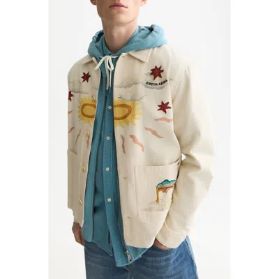 Scotch & Soda Printed Cotton Twill Overshirt In Neutral