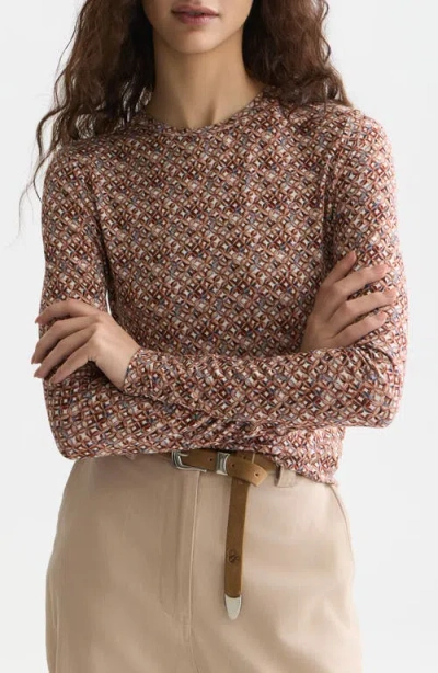 Scotch & Soda Printed Long Sleeve Knit T-shirt In Brown