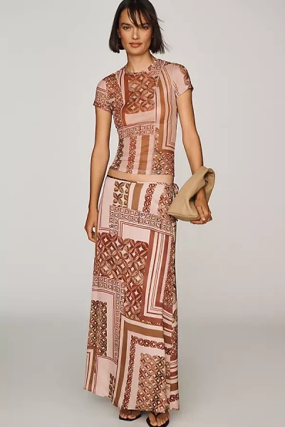 Scotch & Soda Printed Midi Skirt In Brown