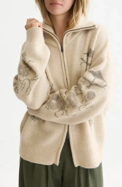 Scotch & Soda Printed Oversized Cardigan In Neutral