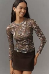 Scotch & Soda Printed Seamed Long-sleeve Top In Green