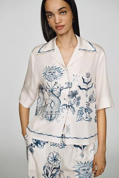 Scotch & Soda Printed Short-sleeve Camp Shirt Top In White