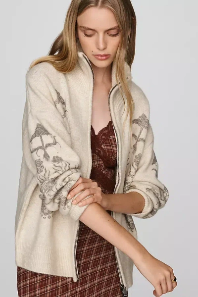 Scotch & Soda Printed Zip-up Sweater In Neutral