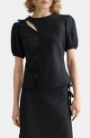 Scotch & Soda Puff Sleeve Textured Top In Black