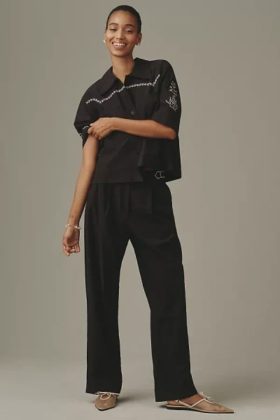 Scotch & Soda Quinn Mid-rise Wide-leg Pants In Black