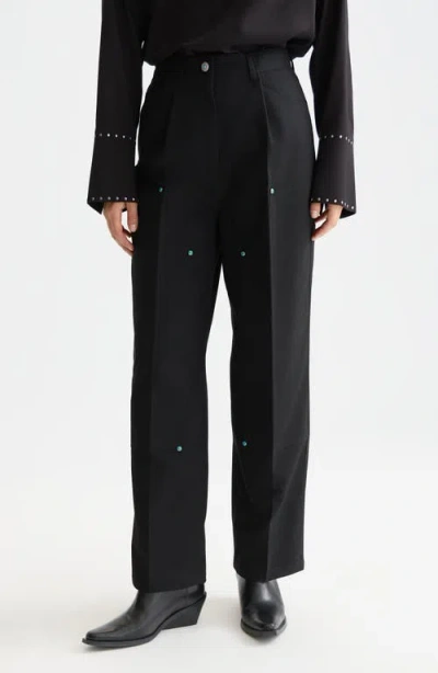 Scotch & Soda Raine Studded High Waist Wide Leg Pants In Black