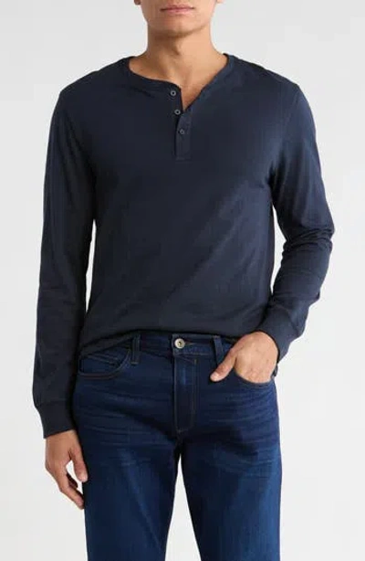 Scotch & Soda Regular Fit Long Sleeve Slubbed Cotton Henley In Blue