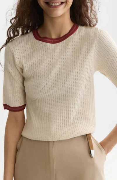 Scotch & Soda Relaxed Fit Contast Binding Short Sleeve Pointelle Sweater In Neutral