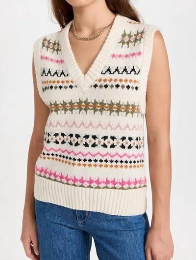 Scotch & Soda Relaxed Fit Fair Isle Knit V-neck Vest In Antique White In Purple