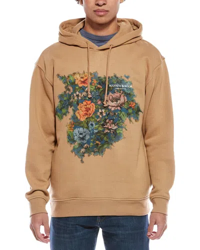 Scotch & Soda Relaxed Fit Fleece Graphic Hoodie In Brown