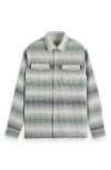 Scotch & Soda Relaxed Fit Ombré Stripe Cotton Waffle Texture Button-up Shirt In Amsterdam Green Stripe