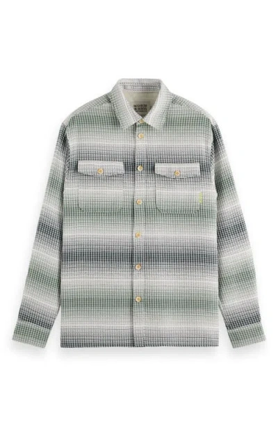 Scotch & Soda Relaxed Fit Ombré Stripe Cotton Waffle Texture Button-up Shirt In Amsterdam Green Stripe