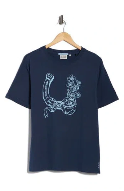 Scotch & Soda Relaxed Fit Roll Cuff Graphic T-shirt In Blue