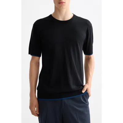 Scotch & Soda Relaxed Fit Short Sleeve Crewnneck Sweater In Black