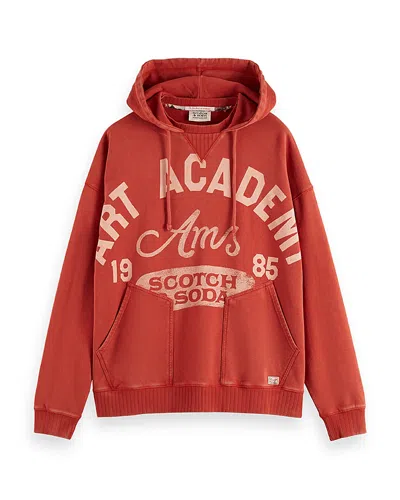 Scotch & Soda Relaxed Fit Wash Art Hoodie In Red