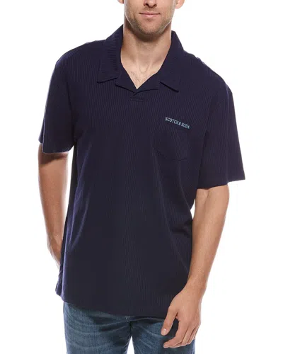Scotch & Soda Ribbed Johnny Collar Shirt In Blue