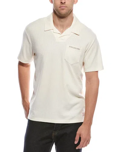 Scotch & Soda Ribbed Johnny Collar Shirt In White
