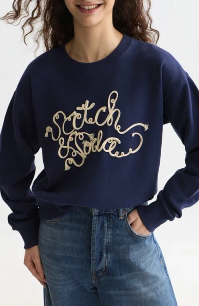 Scotch & Soda Ribbon Embroidered Logo Sweatshirt In Blue