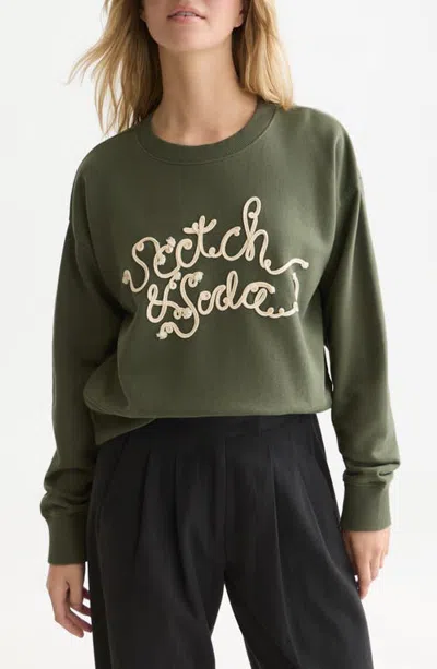 Scotch & Soda Ribbon Embroidery Loose Fit Sweatshirt In Thyme