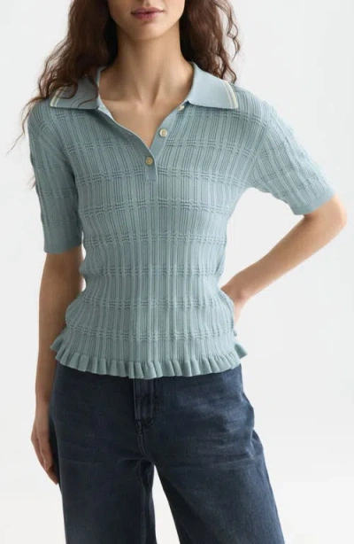 Scotch & Soda Ripple Stitch Knit Polo Top In Blue