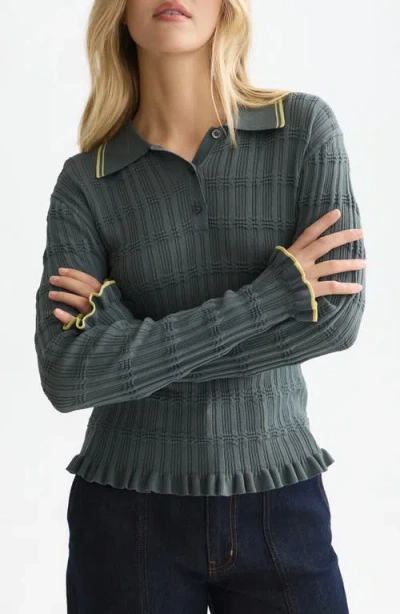 Scotch & Soda Ripple Stitch Polo Sweater In Gray