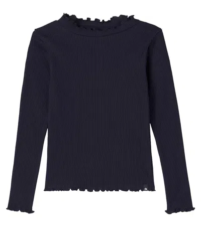 Scotch & Soda Kids' Ruffled Cotton-blend T-shirt In Blue