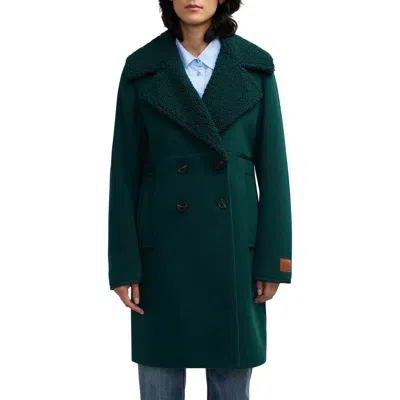 Scotch & Soda Runa Faux Shearling Collar Peacoat In Green