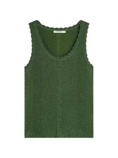 Scotch & Soda Scalloped-edge Ribbed-knit Top In Green
