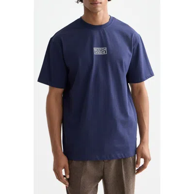 Scotch & Soda Scenic Cross Stitch Embroidered Cotton Graphic T-shirt In Blue