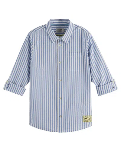 Scotch & Soda Kids'  Seersucker Striped T-shirt In Blue