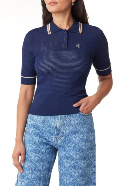 Scotch & Soda Semisheer Pointelle Polo In Navy