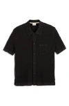 Scotch & Soda Short Sleeve Knit Button-up Shirt In Black