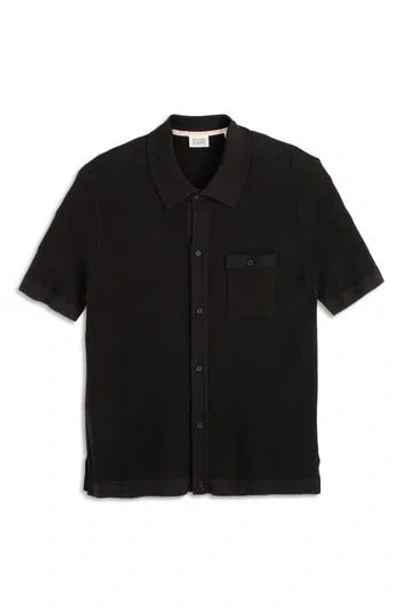 Scotch & Soda Short Sleeve Knit Button-up Shirt In Black