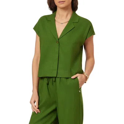 Scotch & Soda Short Sleeve Linen Blend Button-up Top In Green