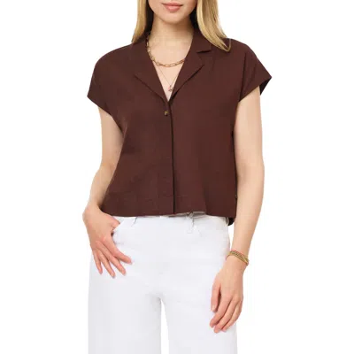 Scotch & Soda Short Sleeve Linen Blend Button-up Top In Brown