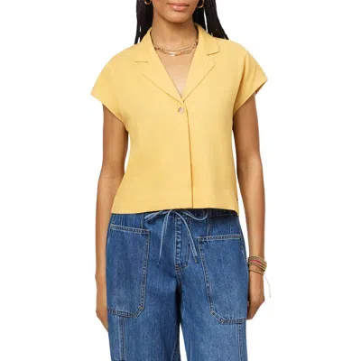 Scotch & Soda Short Sleeve Linen Blend Button-up Top In Yellow