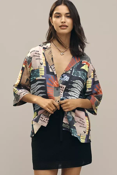 Scotch & Soda Art Department Collage Print Short Sleeve Button-up Shirt In Multi