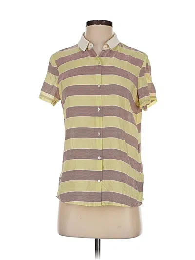 Pre-owned Scotch & Soda Short Sleeve Silk Top Yellow Stripes Pattern Collared Neckline Tops