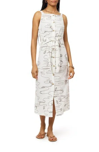 Scotch & Soda Sleeveless Button Front Linen Blend Midi Dress In Multi