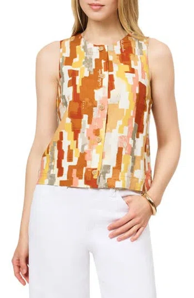 Scotch & Soda Sleeveless Linen Blend Button-up Shirt In Orange